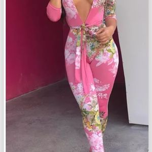 Pink floral jumpsuit